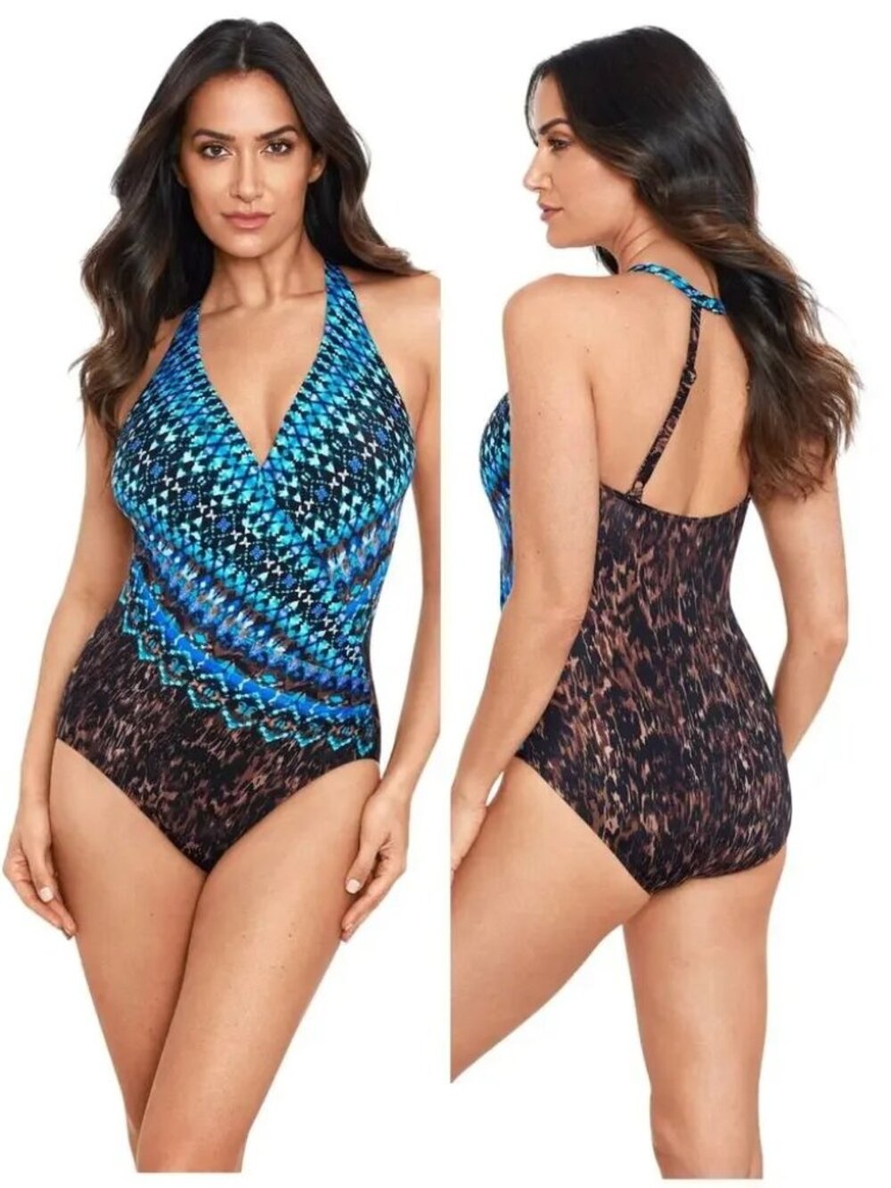Miraclesuit Untamed Wrapsody One Piece Swimsuit 12 Brown Multi